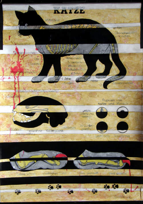 Die Katze, übermalte Schulkarte (C) Gine Selle 2008