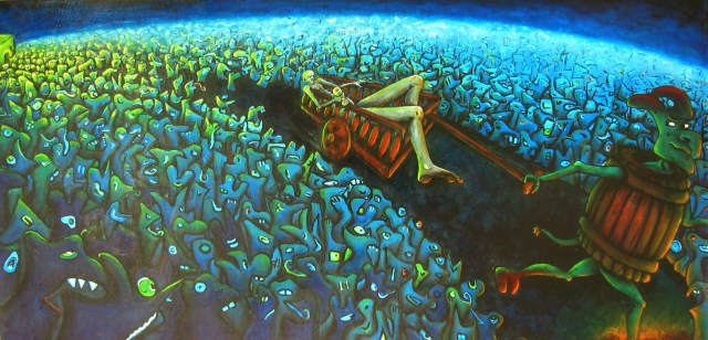 Flucht aus dem grünen Gewölbe, Acryl auf Leinwand (C) Gine Selle 2002